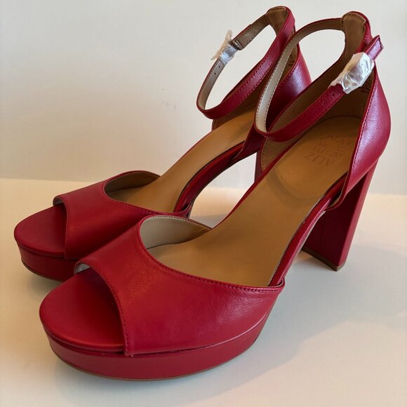 Naturalizer Shoes - Naturalizer Red Leather Block Heel Sandals Melina 11W